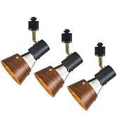 TeHenoo Modern H Type Track Lighting Heads, Adjustable Black Finish and Natural Wood Lampshade Sp...