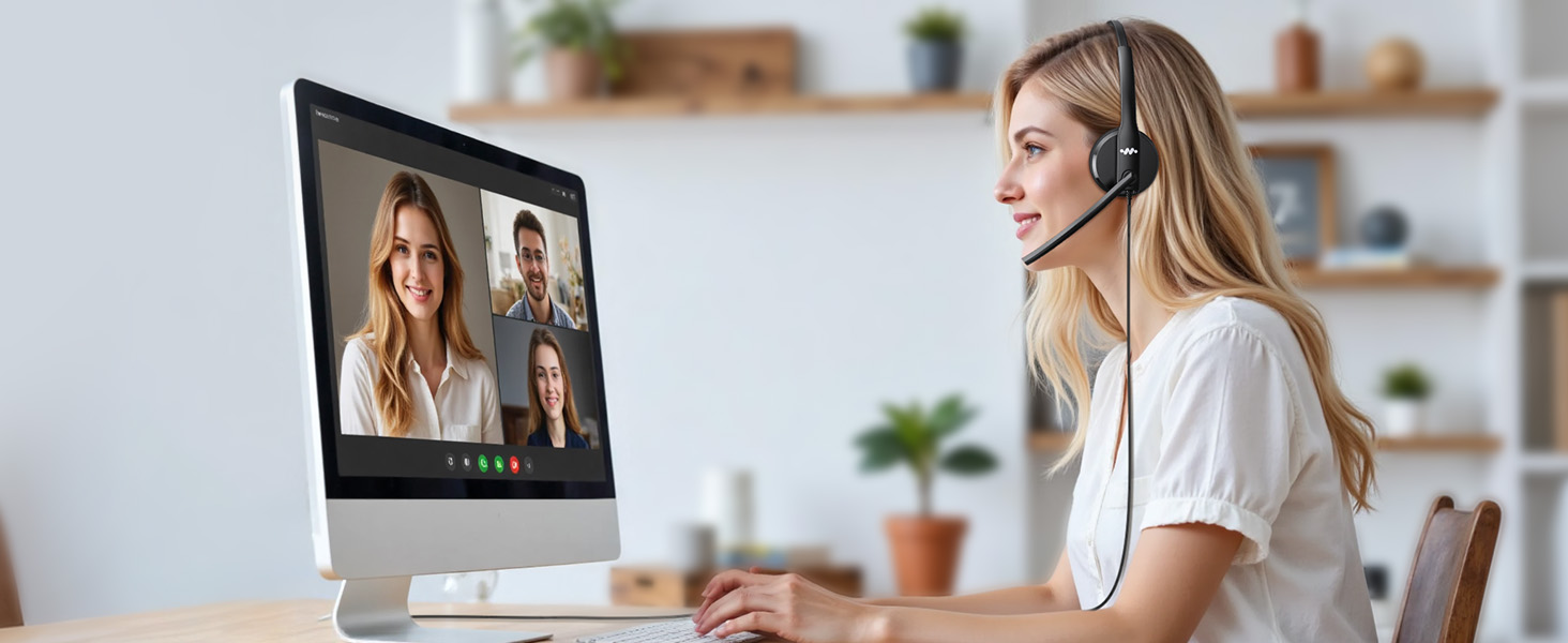 USB headset with noise cancelling microphone for office work from home Meeting online class Calling
