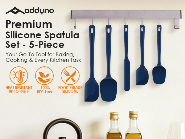 Addyno 5-piece silicone spatula set, heat-resistant, BPA-free, food-grade for cooking