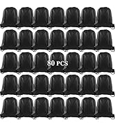 KUUQA 80Pcs Black Drawstring Backpack Bag Sack Drawstring Bags Bulk String Bags Storage Bags for ...