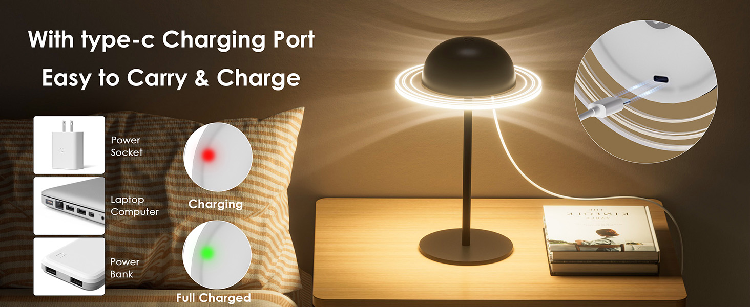 Product demonstration showing various lighting scenarios with desk lamp. Warm ambient lighting effects displayed across multiple usage examples.
