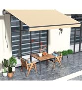 HOMEDEMO 8.2x6.5 Retractable Awning for Patio, Manual Awnings, Sunshade Shelter Crank Handle, UV ...