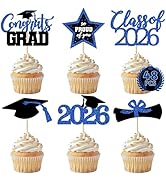 48 PCS Grad Cupcake Toppers, 6 Styles Graduation Cake Topper, Congrats Graduation Decorations 202...