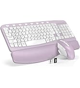SABLUTE Wireless Keyboard and Mouse Combo, Ergonomic Wave Key, Cushioned Plam Rest, Comfortable S...