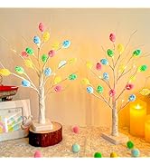 PEIDUO Easter Decorations, 2PK Lighted Easter Tree with 36 Cracked Eggs, Battery Powered Birch Tr...