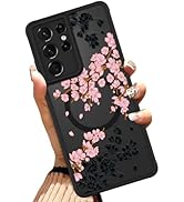 OOK Case Fit for Samsung Galaxy S21 Ultra 6.8 Inch (Compatible with MagSafe) Pink Floral Flowers ...