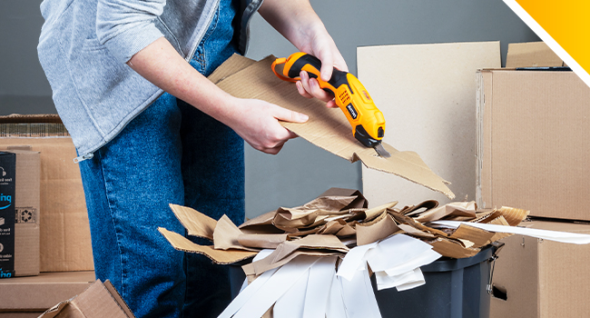 Use your electric cardboard box cutter for a fast cutting solution when you need to recycle
