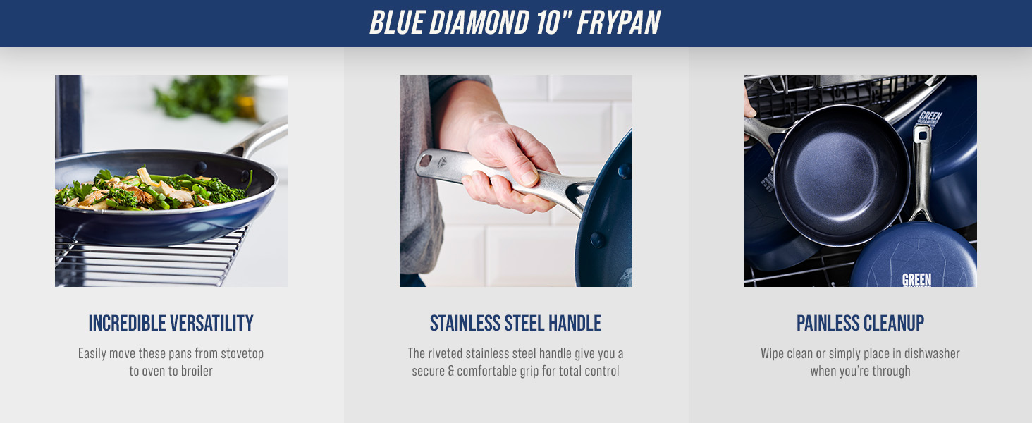 BlueDiamond, Ceramic Nonstick, PFAS-Free, Non-Toxic, Cookware, Frypans, Classic