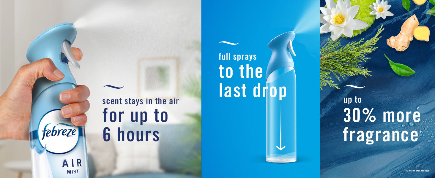 Scent stays in the air for up to 6 hours, Full sprays to the last drop, up to 30% more frangrance