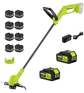21V String Trimmer Cordless with 2x3.0Ah Battery and Charger, 12 Inch Battery Power Weed Eater St...
