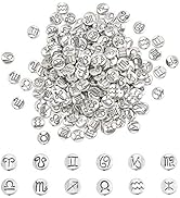 PH PandaHall 240pcs 12 Constellation Spacer Beads 10mm Flat Round Zodiac Beads Tibetan Alloy Luck...