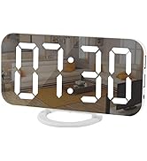 SZELAM Digital Clock Large Display, LED Electric Alarm Clocks Mirror Surface for Makeup with Dimi...