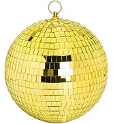 DJBoomy 8 Inch Hanging Mirror Disco Ball: Gold Disco Balls Decorations Mirror Ball with Hanging R...