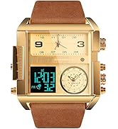 Gosasa Men Square Large Face Digital Sports Watch,LED Analog Quartz Wrist Watch with Multi-Time Z...