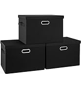 Graciadeco Large 17" 36 Quart Collapsible Stackable Storage Bins with Lids, 3 Packs Black Linen F...