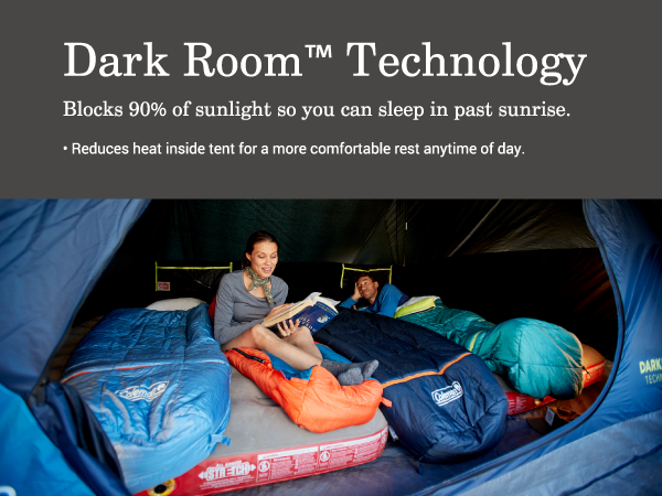 coleman dark room technology sunlight block heat cool comfort rest day night read sleeping bag bed
