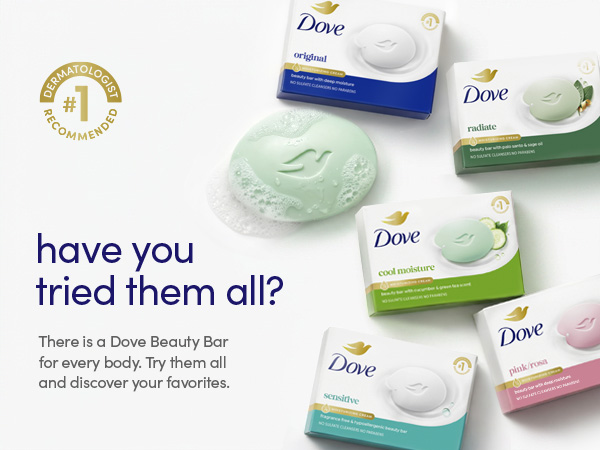 Dove beauty bars range displayed alongside messaging encouraging users to try all variants