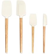 Silicone Spatula Set, 4 Piece Food Grade Rubber Spatula Nonstick Off-White Wooden Spatula, Spoonu...