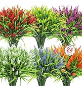 Ouddy Decor 24 Bundles Artificial Flowers for Outdoors, Fake Lavender Flowers Monkey Grass Faux P...