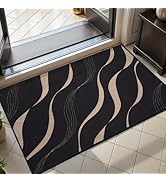 Tangsoo Easy Jute 2x3 Rug for Entry,Washable Thin Outdoor Rug Non-Slip Black Wavy Lines Indoor Ma...