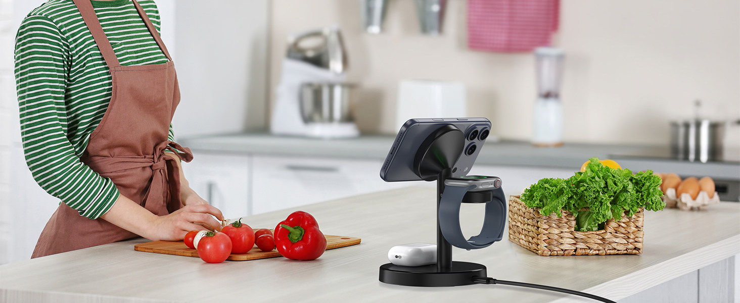 magsafe charger stand 3 in 1 charging station apple wireless iphone 17 16 15 14 13 12 watch airpods