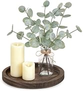 Mkono Wood Decorative Tray with Artificial Eucalyptus Stems in Glass Vase | Candle Holder Tray, M...