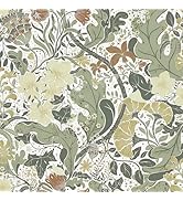 HeloHo Light Green Floral Wallpaper Peel and Stick Self Adhesive Removable Wall Paper Waterproof ...