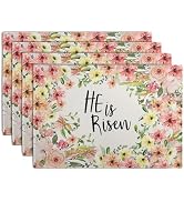Wnoesat He is Risen Placemats Set of 4 Spring Easter Christian Cross Religious Flowers Kitchen Ta...
