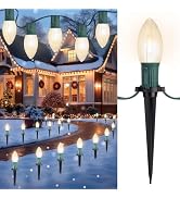 C9 LED Christmas Pathway Lights, 2 Sets Total 51.4 Ft Christmas Path Light with 40 Bulbs and Stak...