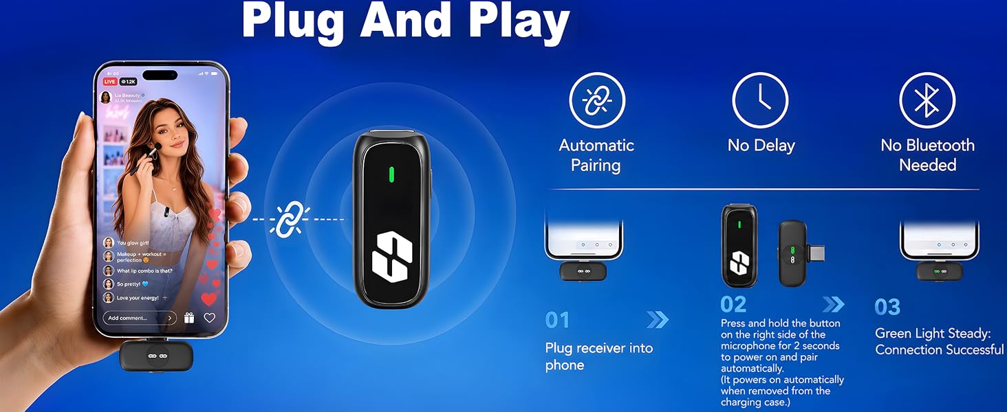 SONEVOX AirMic plug and play wireless microphone with automatic pairing for creators