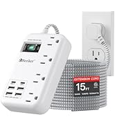 6 USB(2 USB C) Surge Protector Power Strip- 15 Ft Extension Cord with 6 USB Charging Station and ...