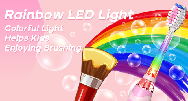 Rainbow LED light design, toothbrush with colorful light helps kids enjoying brushing