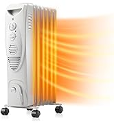 Kismile 1500W Oil Filled Radiator Heater, Portable Electric Heater with 3 Heat Settings, Adjustab...