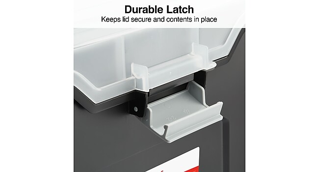 closeup of latch on black plastic file box
