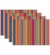 Niviy Bright Colorful Striped Placemats Set of 4, 12x18 Inch Mexican Rainbow Colored Geometric Pa...