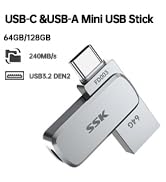 SSK 64GB Dual USB Flash Drive USB C Thumb Drive, up to 240 MB/s Type-C and USB-A 3.2 JumpDrive Me...