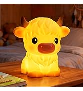 Mewaii Huggwaii Highland Cow Night Light for Kids, Dimmable Squishy Silicone Animal Night Light T...