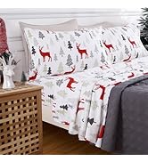 CAROMIO Christmas Flannel Sheets Queen, 100% Cotton Printed Bed Sheet Set, Soft Heavyweight Brush...
