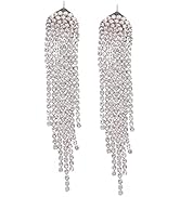 Amamcy Rhinestone Crystal Tassel Earrings Rhinestones Long Tassel Earring Sparkle Dangle Earrings...