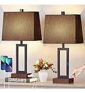 23.5" Black Touch Control Table Lamps Set of 2, Bedside Lamps with 2 USB Charging Ports &amp; AC Outl...