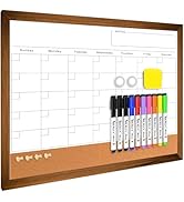 Dry Erase Monthly Calendar Board for Wall, 17"x13" Hanging Board, Magnetic White Boards, Rustic B...