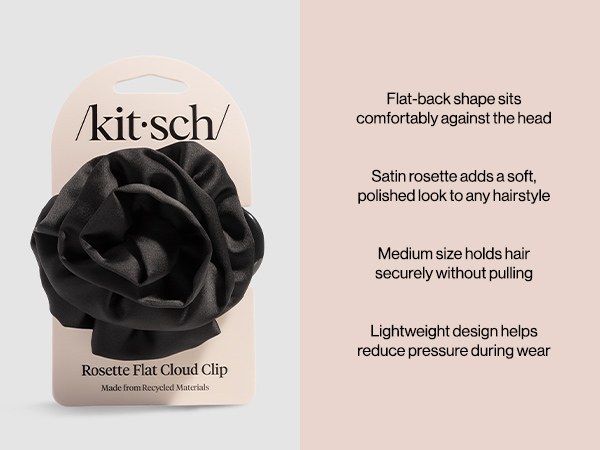Kitsch Medium Satin Rosette Flat Claw Clips for Women - Stylish Flat Hair Clips,