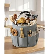 Cleaning Caddy with Handle, 17L Foldable Storage Basket with 6 Pockets, Portable Cleaning Supplie...