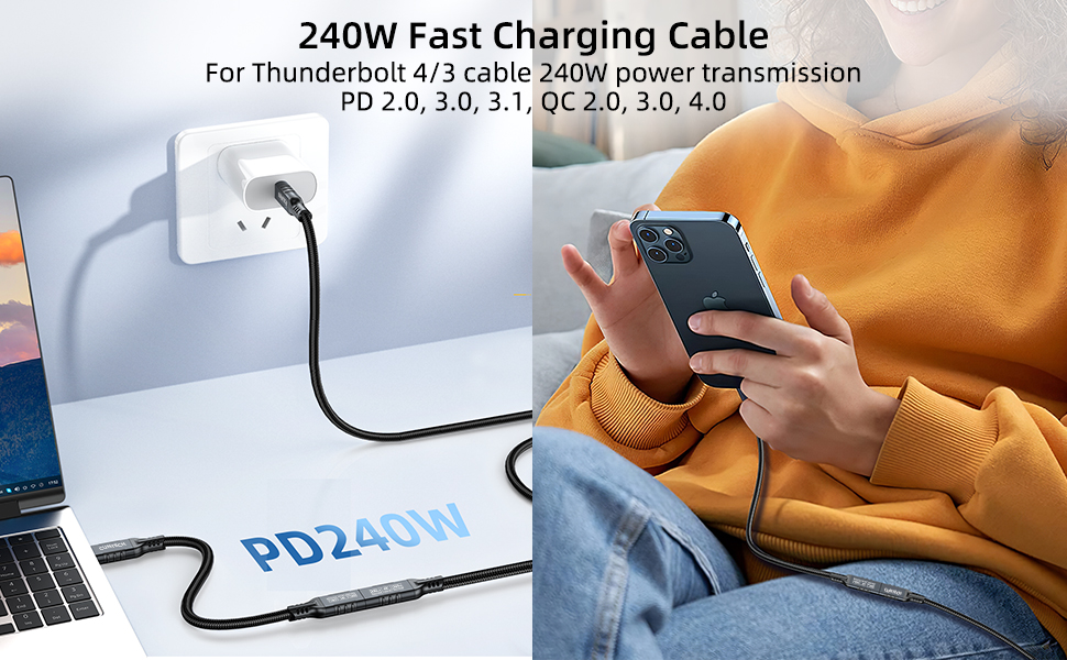 USB C 3.2 Extension Cable, 240W Fast Charging 4K@60Hz Video 20Gbps Data Transfer Cable