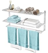 3 Tier Towel Racks for Bathroom Wall Mounted, 32 inch Bathroom Shelf with Towel Bar, Brushed Nick...