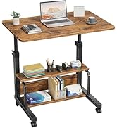 WINAZ C Shaped Rolling Laptop Desk - 32" Rustic Brown Mobile Standing Desk with Wheels for Small ...