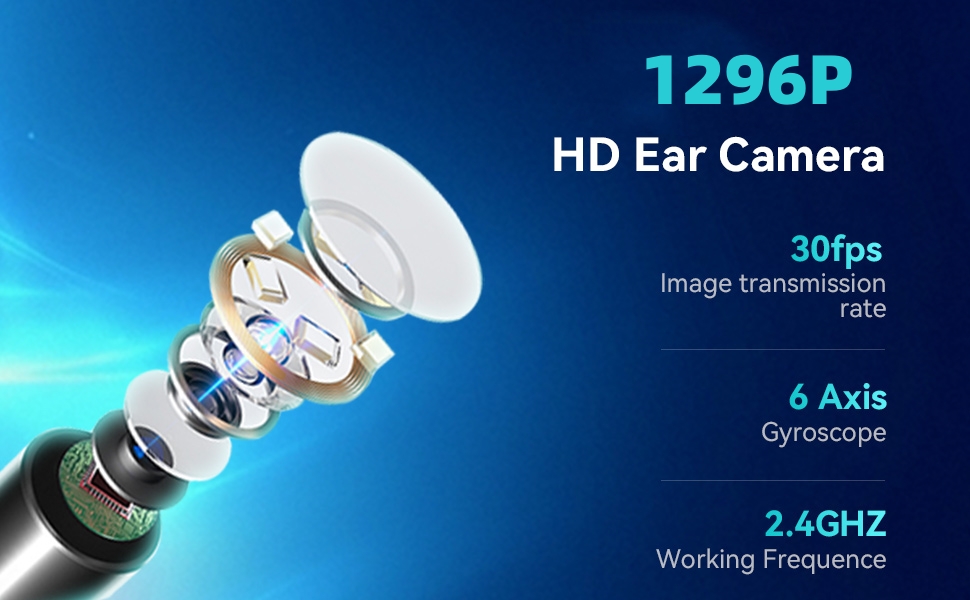 Ear Camera with 6 LED Lights - Waterproof Rechargeable Otoscope Tool,
