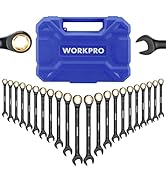 WORKPRO 22-Piece Ratcheting Wrench Set, Anti-slip Teeth, Ratchet Combination Wrench Sets with Org...
