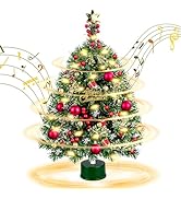 Komzon Rotating Musical Small Christmas Tree, Mini Christmas Tree 24” Spinning, Table Top Xmas Tr...