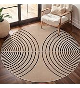Tangsoo Modern Rainbow Round Rug 4ft Easy Jute Washable Rugs Ultra Thin Dark Brown Indoor Outdoor...